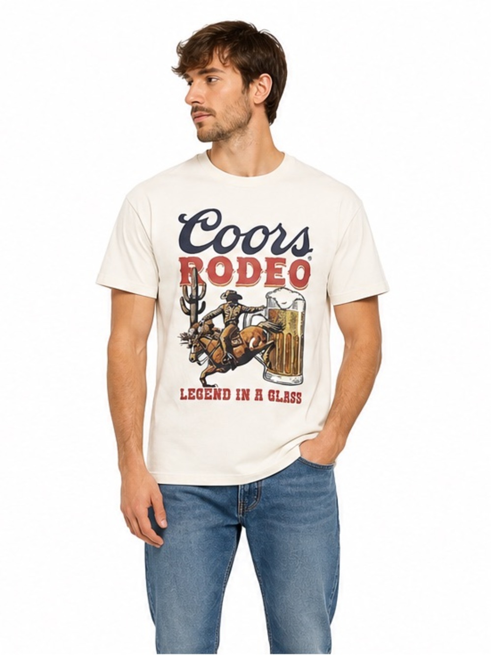 NWT Coors Rodeo Legend in a Glass Graphic T-Shirt Men’s Large Cream Western  Tee